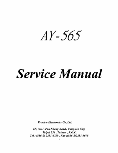 Proview AY565 Proview AY565 15" LCD TFT Monitor Service Manual [Cetus (01031),200-101-5001]